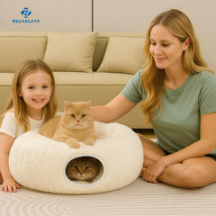 RELAXLATE cat tunnel bed 2-in-1 design combines play tunnel and cozy nap space