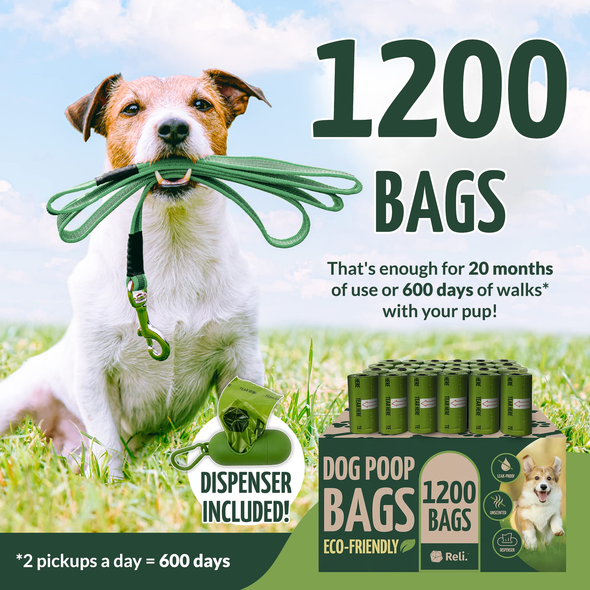 Reli 1200-count bulk bags for frequent walks and fewer refills