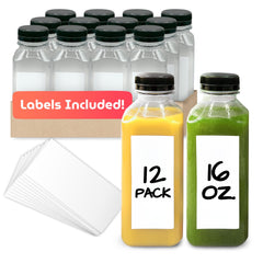 Reli 16oz square bottles with caps for secure on-the-go beverages