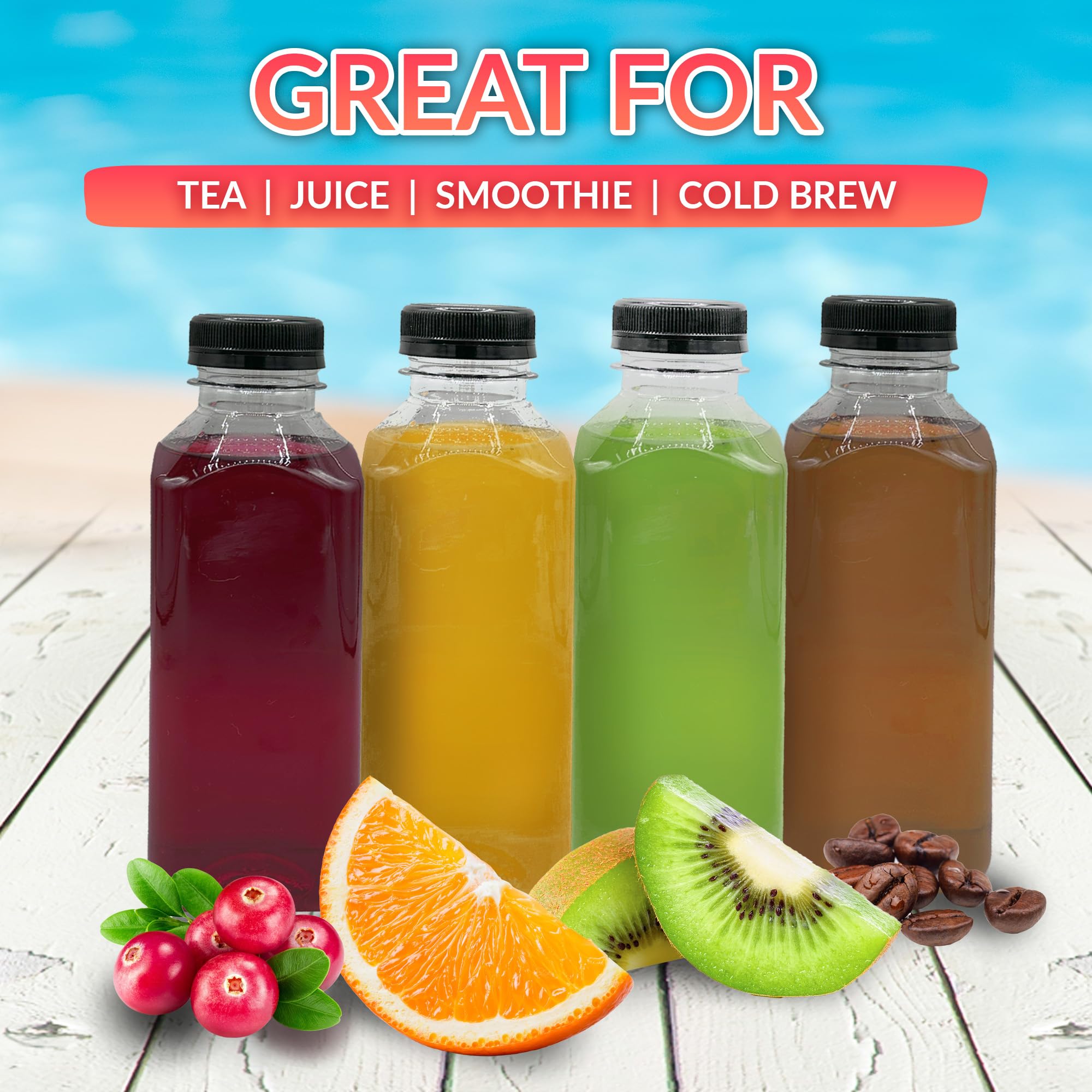 Reli 16oz square bottle ideal for juicing and smoothie batches