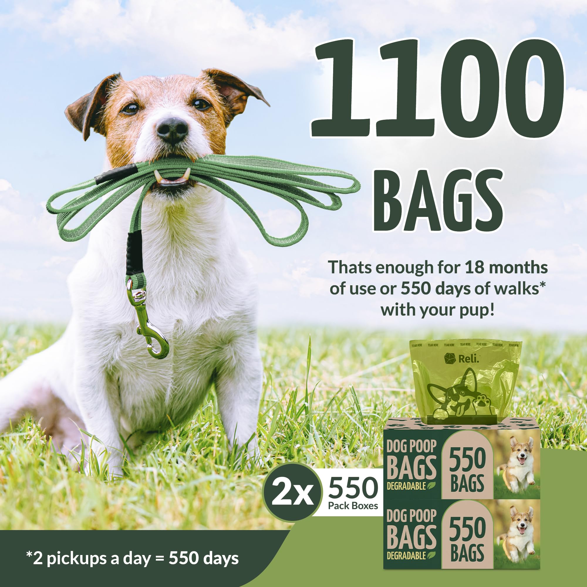 Reli large rolls 9x13 bags ready for park cleanup and quick tear.