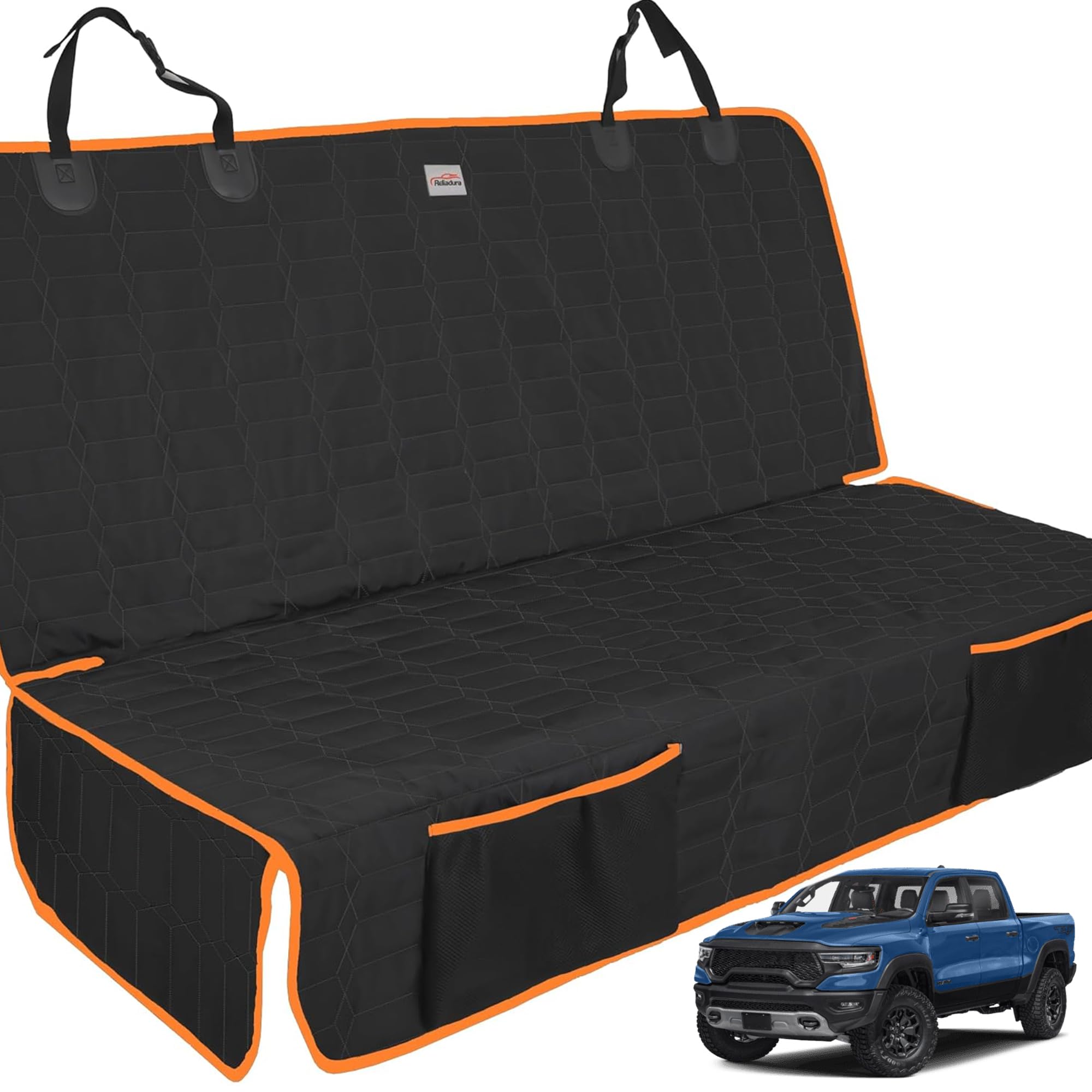 Reliadura dog car seat cover back seat provides snug truck fit and paw-proof protection.