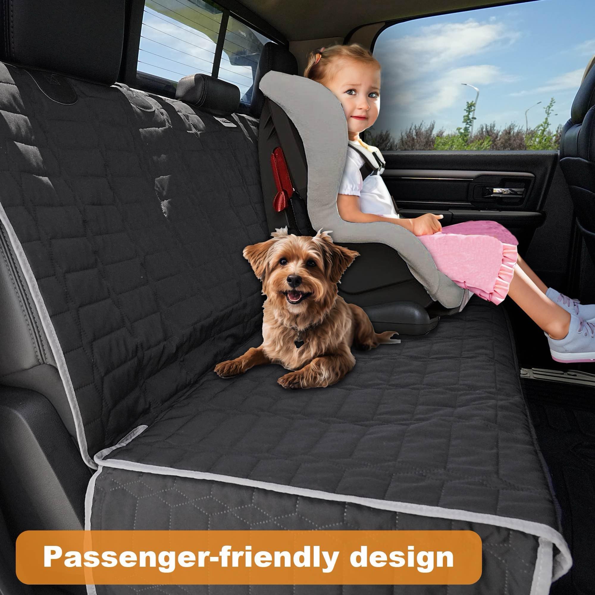 Reliadura dog car seat cover with seatbelt openings keeps leash access secure.