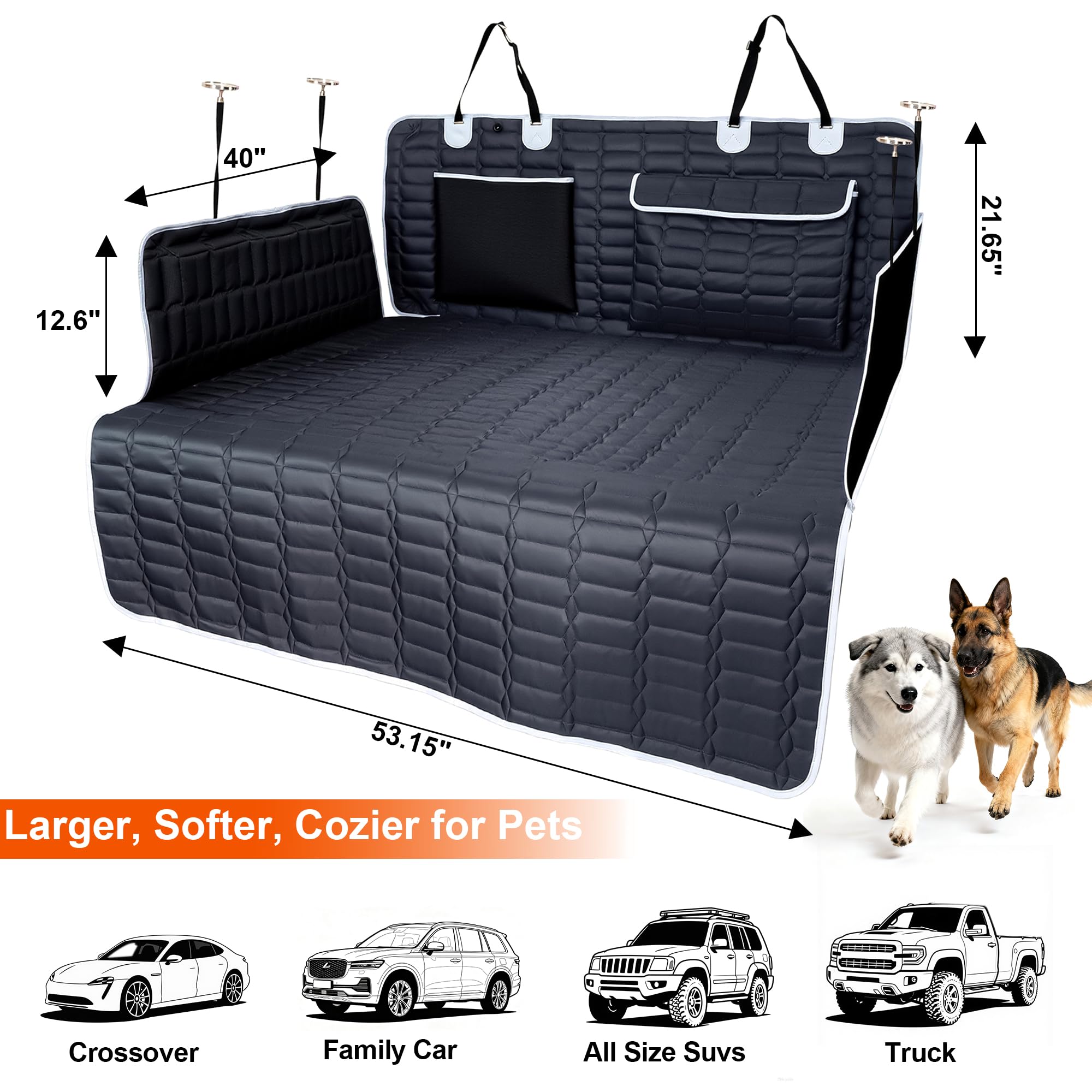 Reliadura SUV Cargo Liner two-pockets design keeps toys and leashes organized.