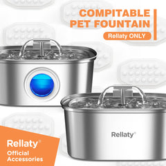Rellaty 108oz fountain assembly demonstrating compatibility with 3.2L pet fountains.