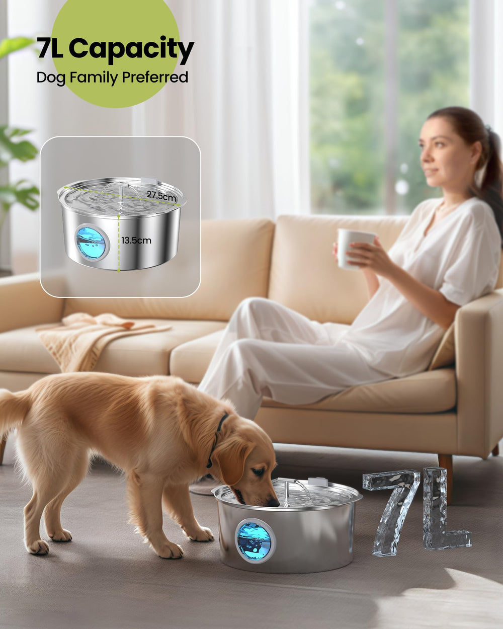 Rellaty large-dog fountain dual-spout design supports two pets drinking.