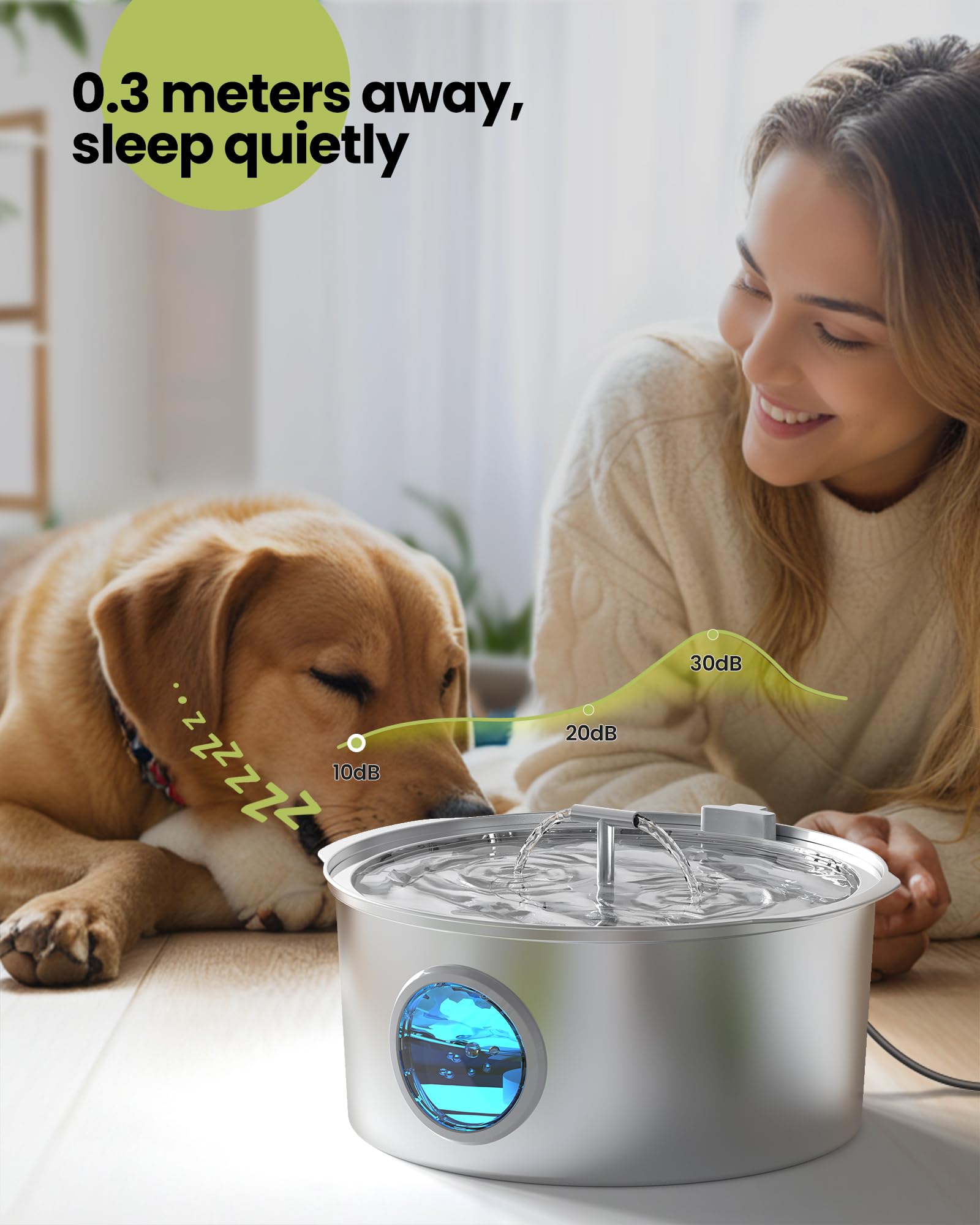 Rellaty quiet-dog-fountain operates at 25dB for peaceful homes.