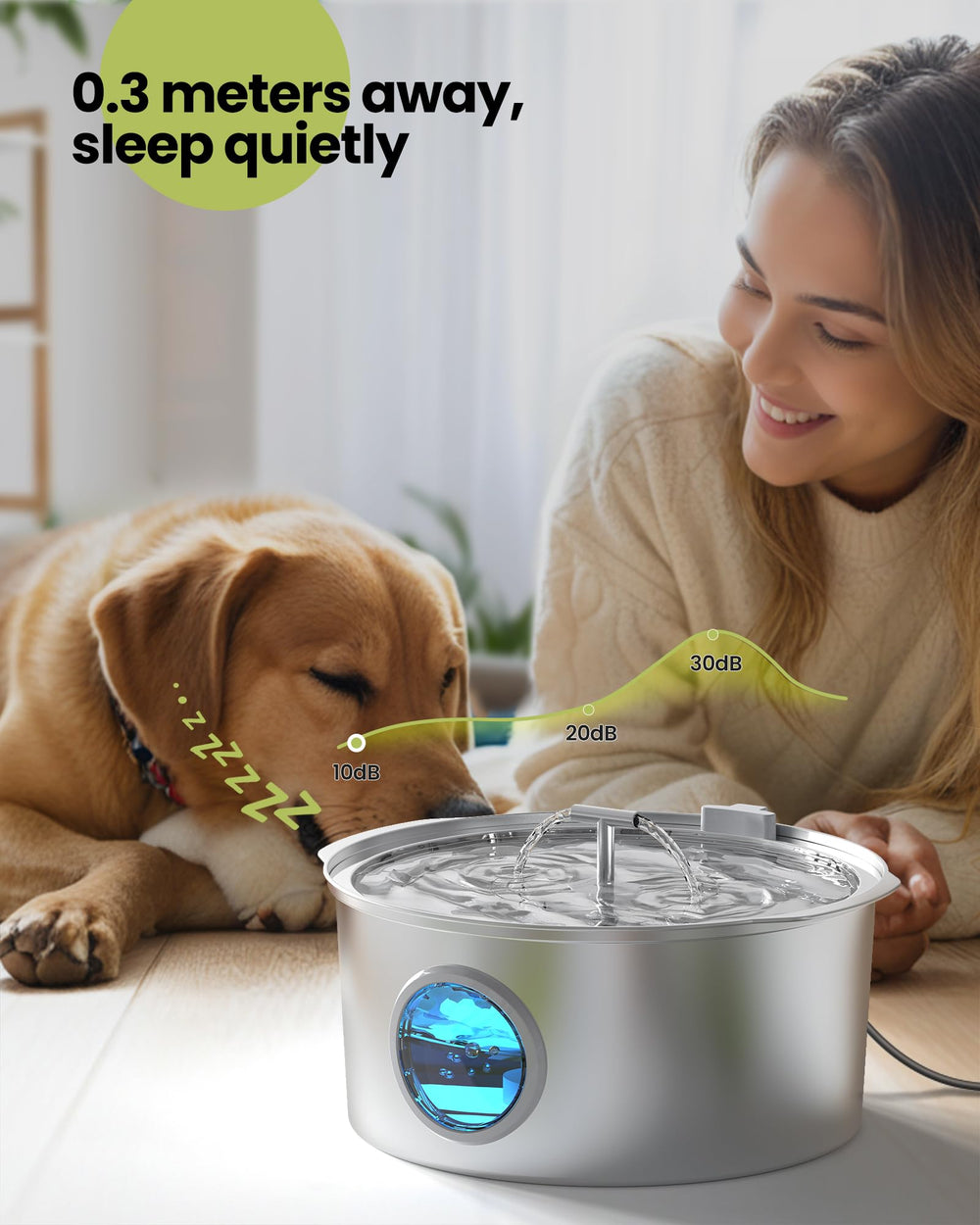 Rellaty quiet-dog-fountain operates at 25dB for peaceful homes.