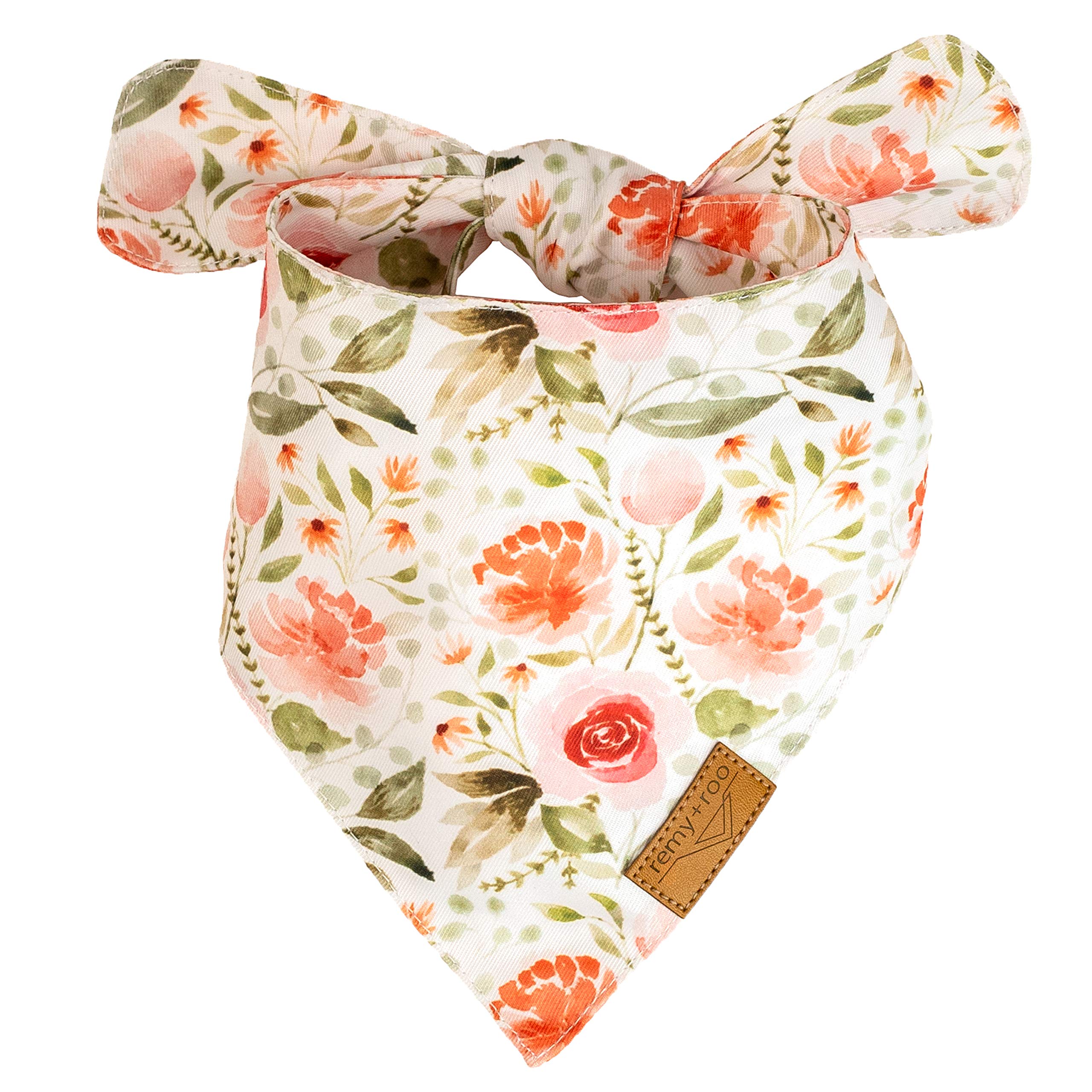 Remyroo floral pattern bandana close-up showing durable polyester fabric.