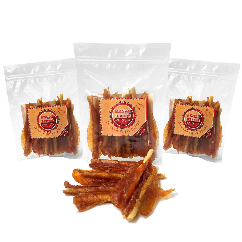 Rena's Recipe Chicken Fillet Sticks pack front for active dogs.