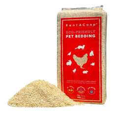 RentACoop extra-soft hemp bedding 300L bale provides bulk coop coverage for large flocks.