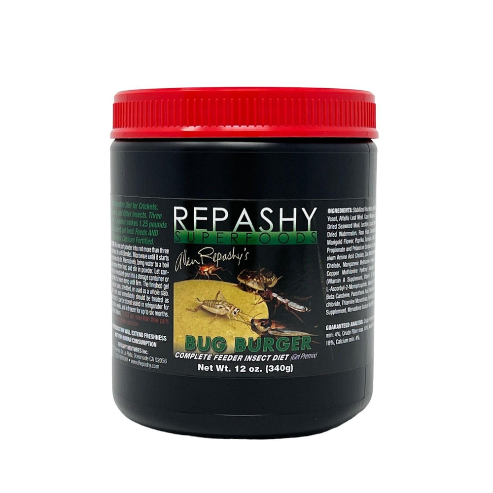 Repashy Bug Burger jar provides a complete gel diet for crickets and roaches, hydration included.