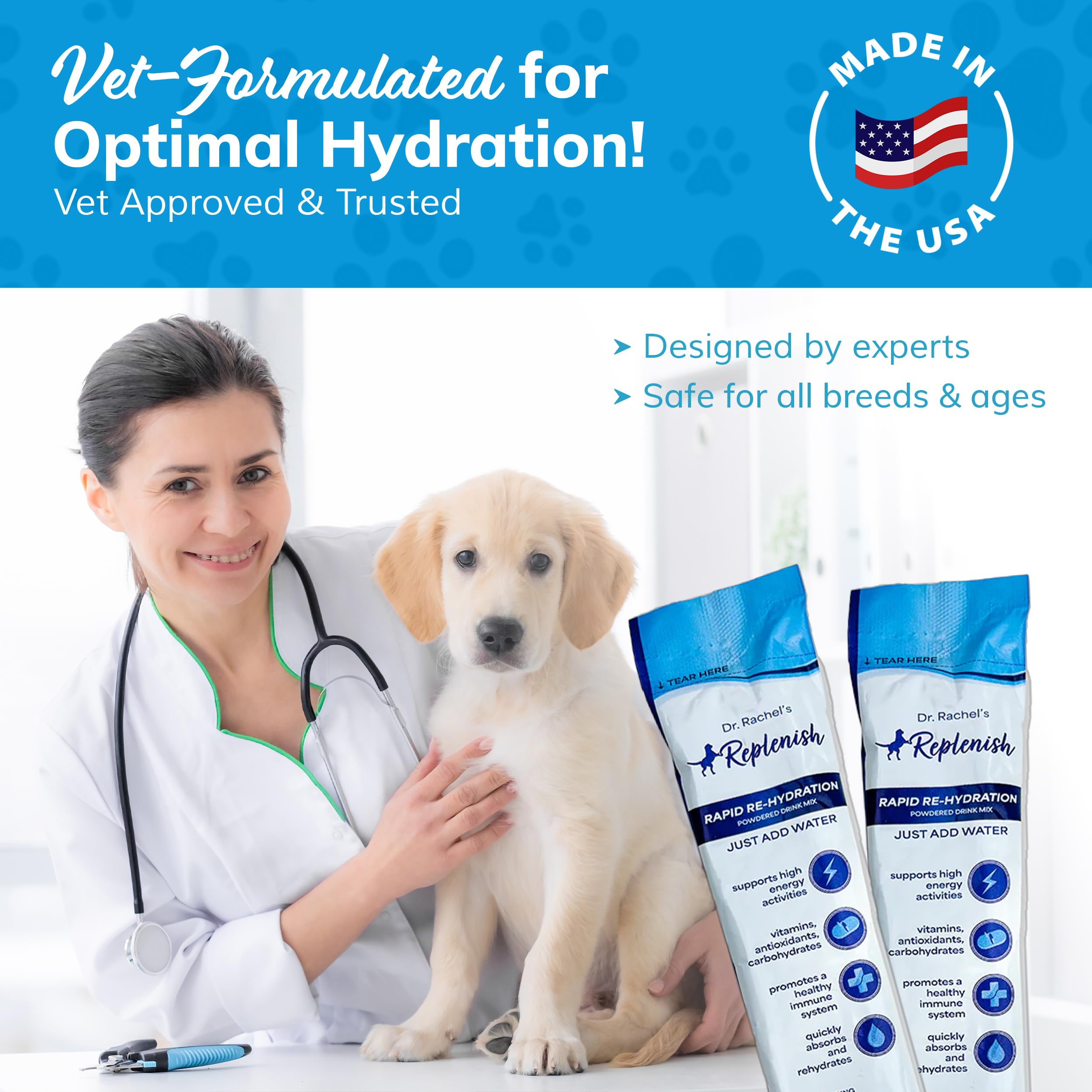 Replenish 10-pack packets shown for home and travel hydration support.