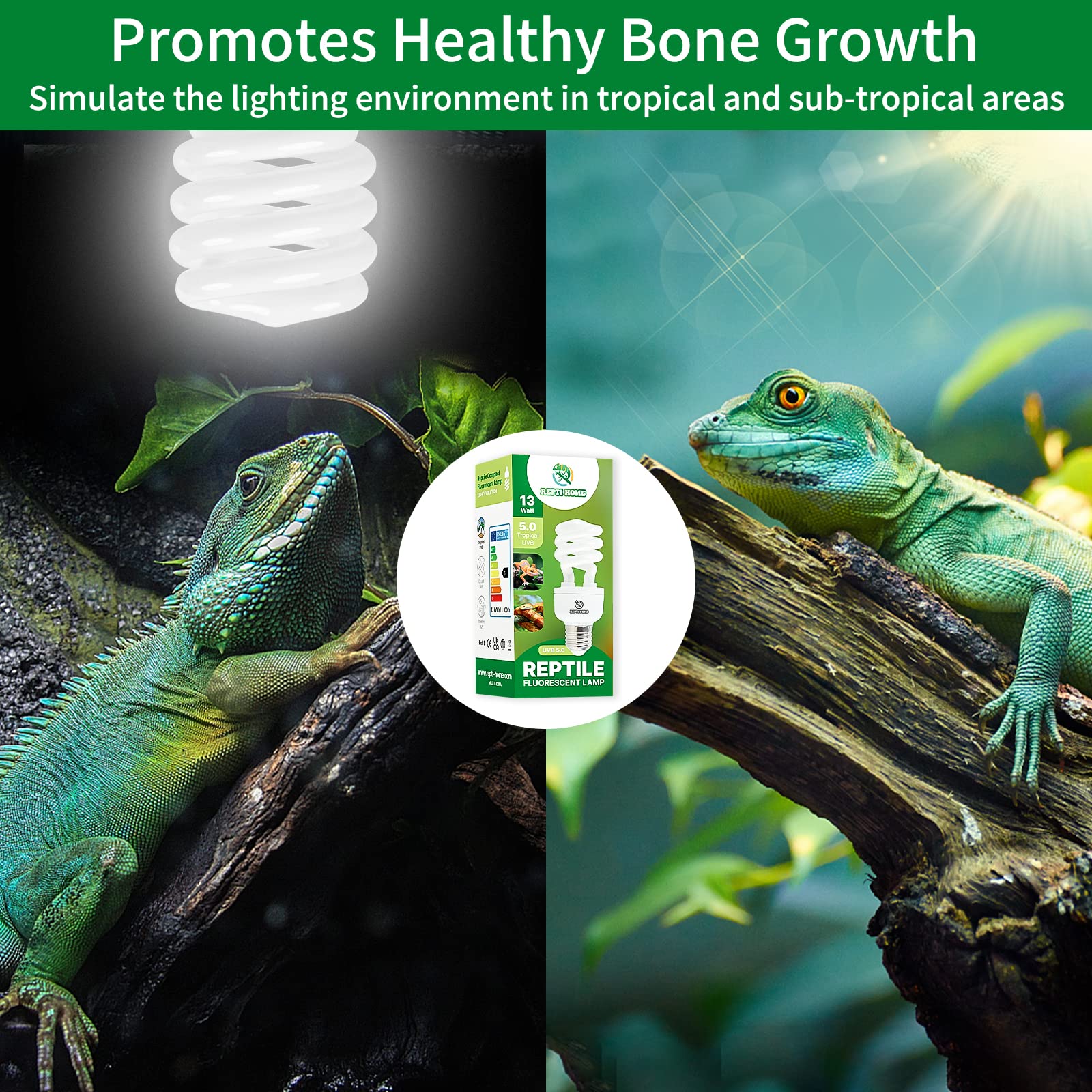 REPTI HOME UVB 5.0 para tortugas, compatible con enchufe E26
