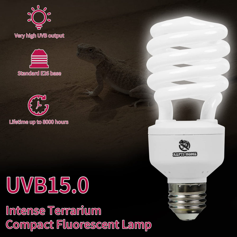 REPTI HOME UVB Reptile Light 15.0 emits UVB and UVA spectrum for activity