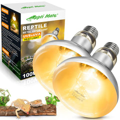 REPTI MATE 100W heat lamp bulb in action providing full-spectrum warmth for basking