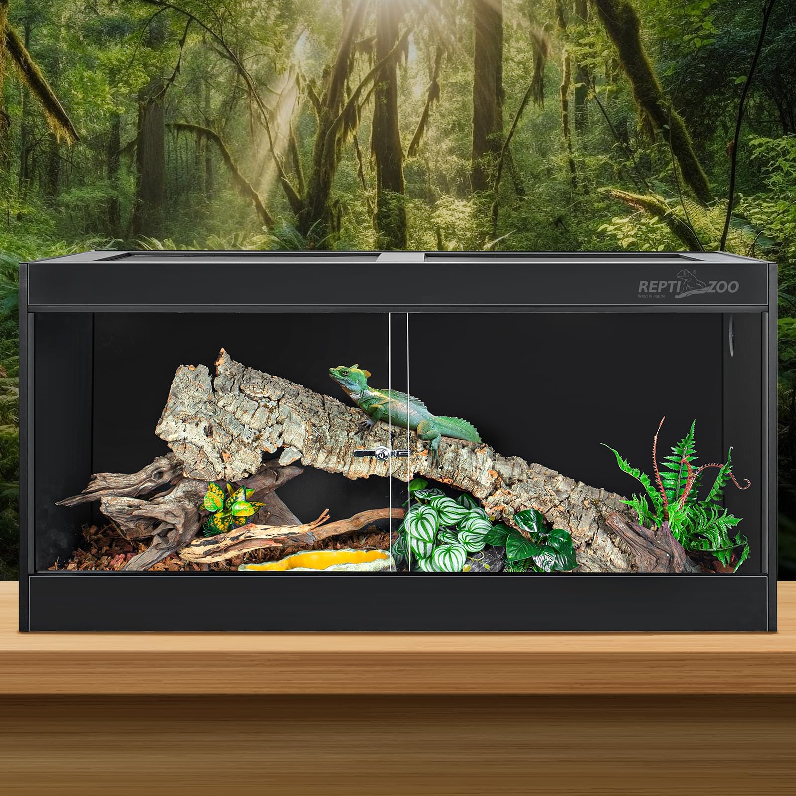 REPTI ZOO 120 gallon PVC tank side profile shows roomy 48x24x24 dimensions