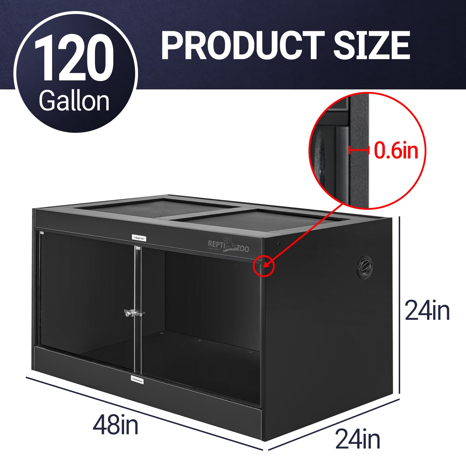 REPTI ZOO 120 gallon PVC tank top ventilation highlights airflow and humidity control