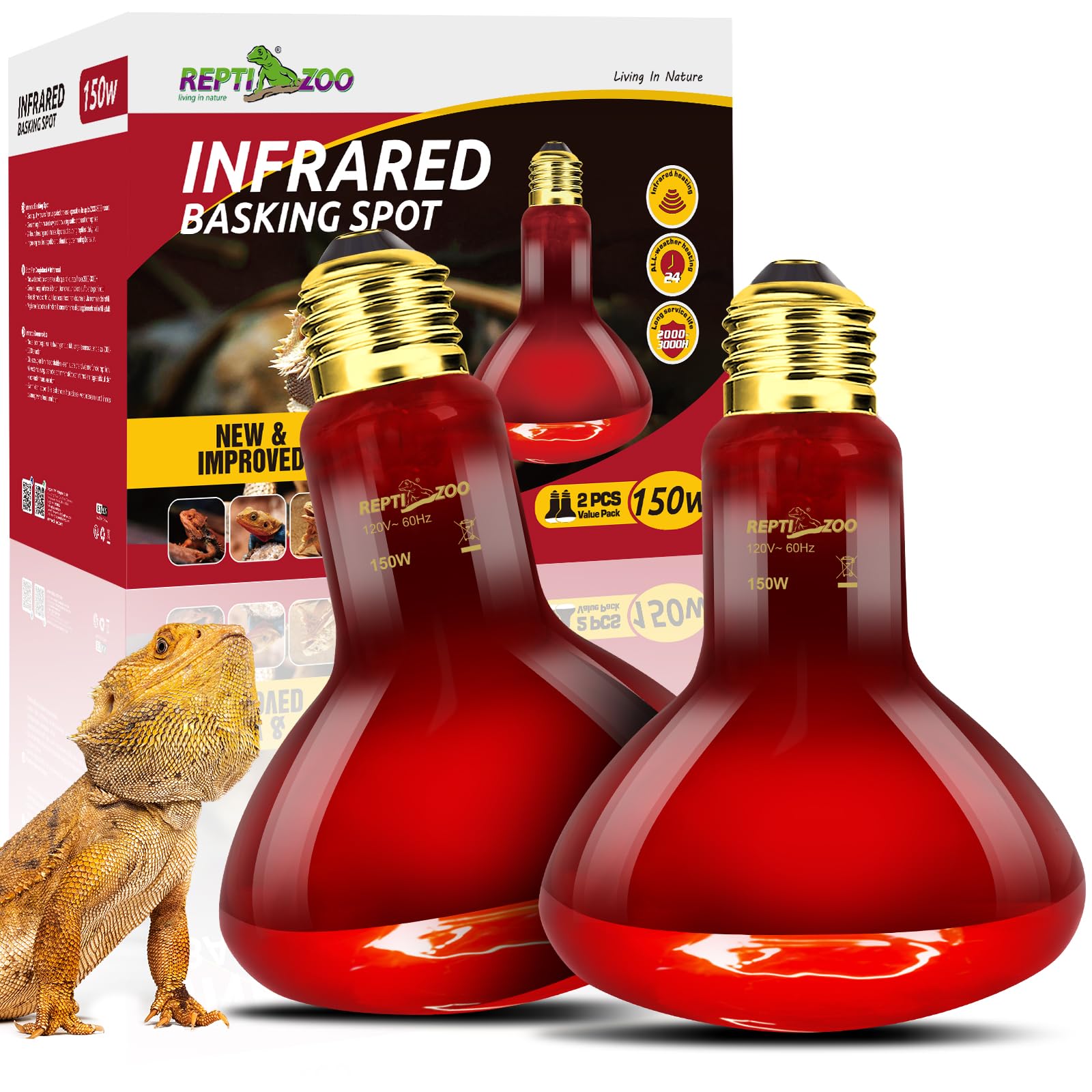 REPTI ZOO 150W heat lamp bulb for reptile basking warmth
