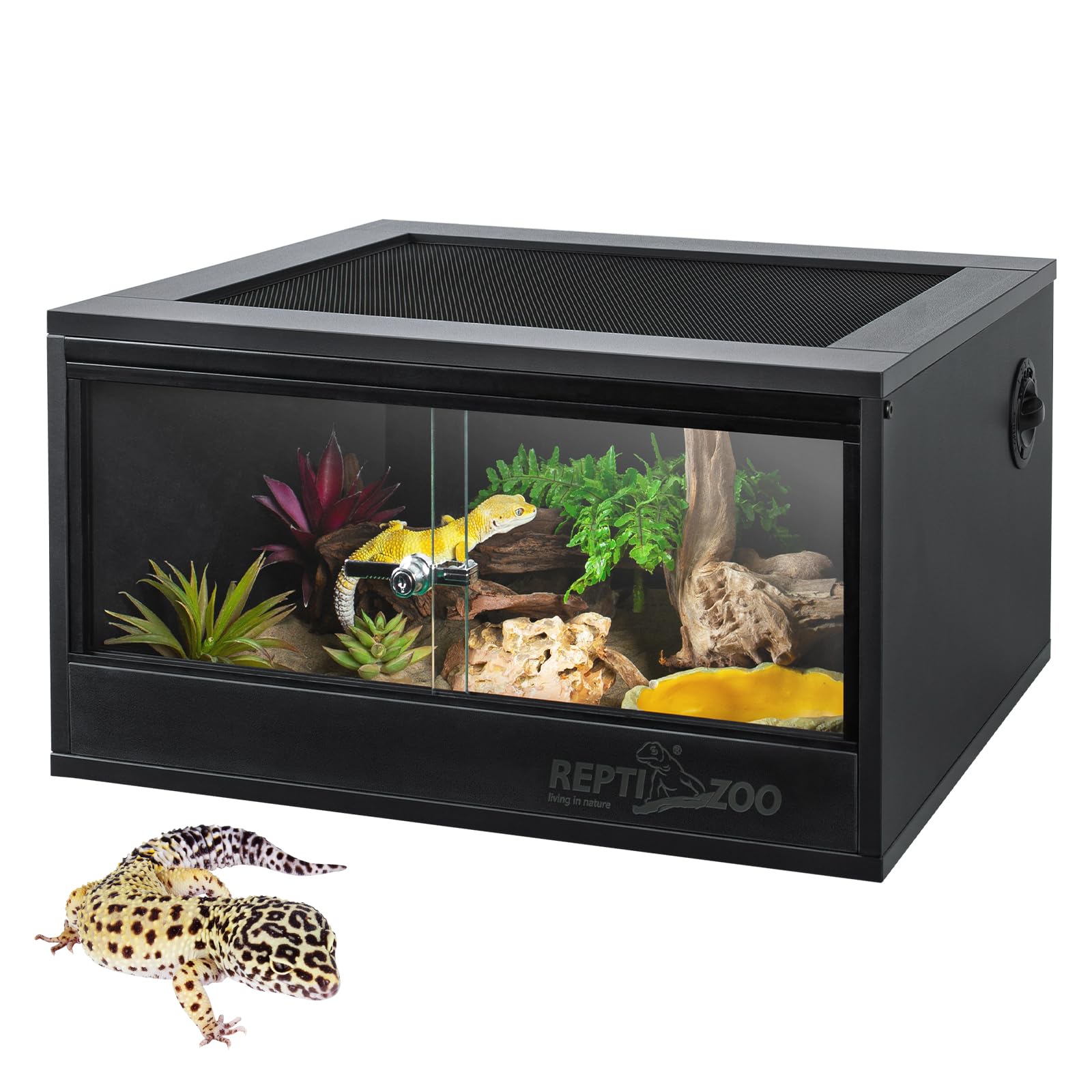 REPTI ZOO 20-gallon PVC terrarium front view with stable temperature