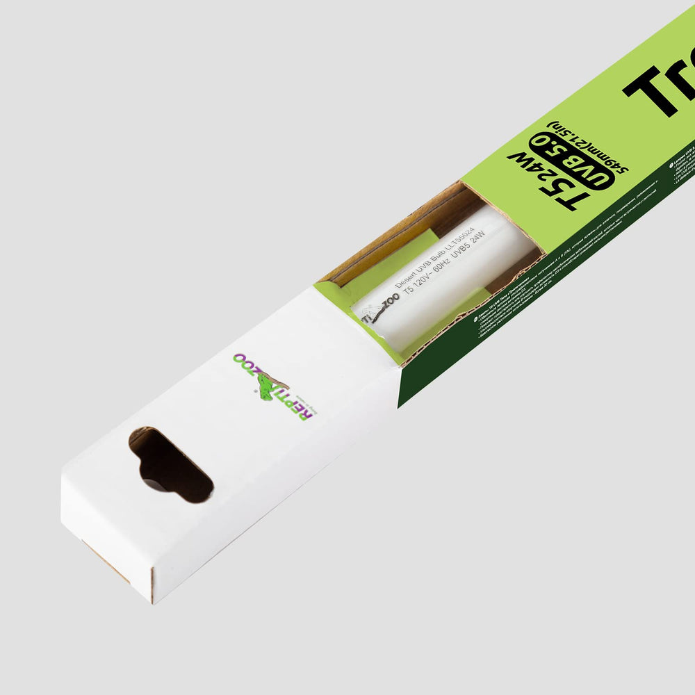 REPTI ZOO UVB bulb close-up shows sturdy build for reliable reptile lighting.