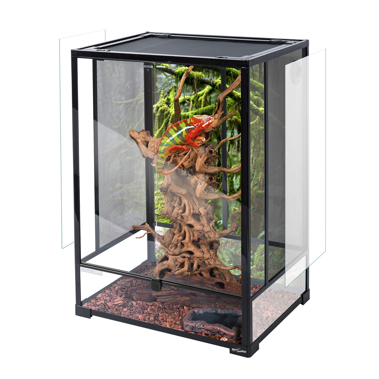 REPTI ZOO 24x18x36 front view terrarium offers clear visibility for easy observation and feeding.