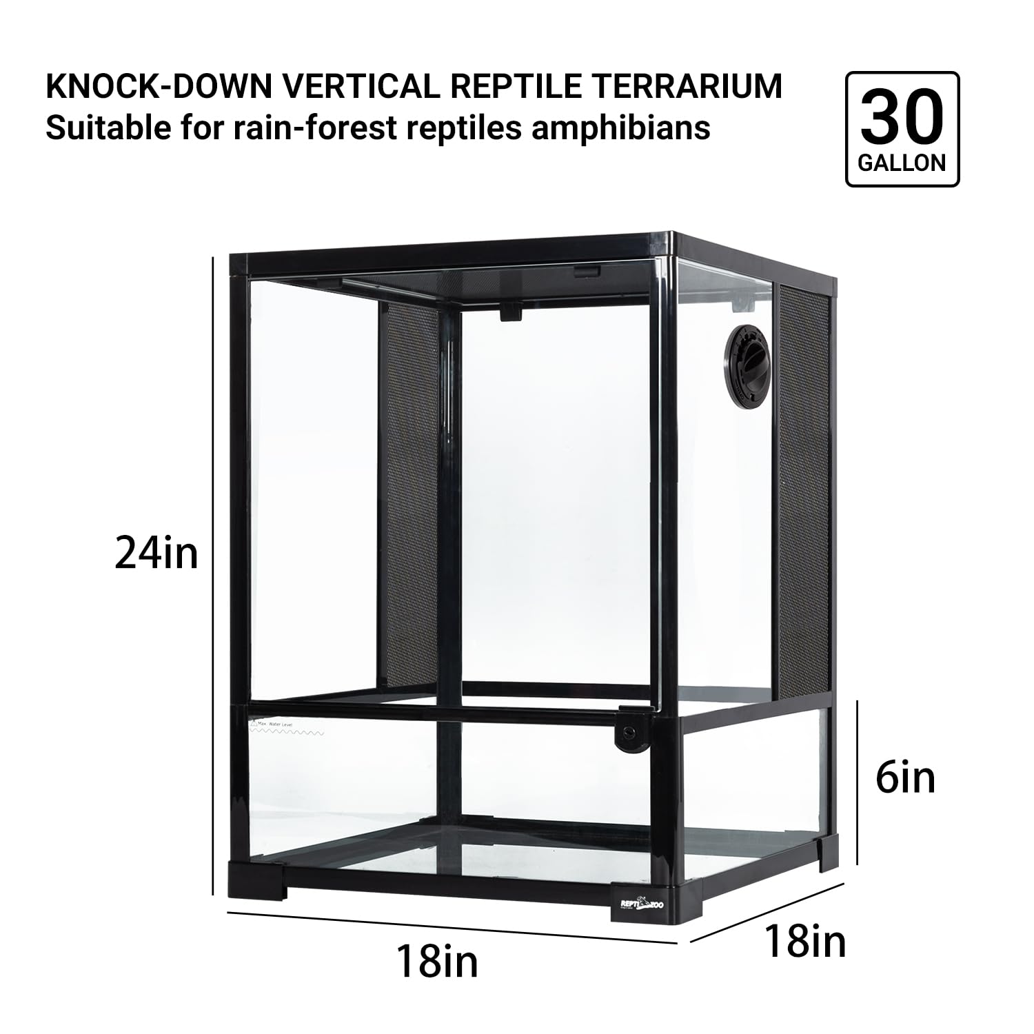 REPTI ZOO 30-gallon terrarium top screen ventilation enables airflow and lighting.