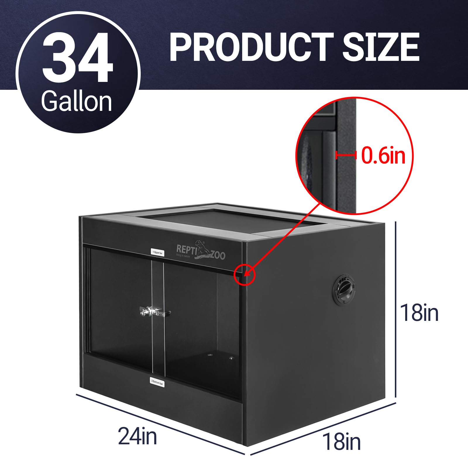 REPTI ZOO 34-gallon PVC terrarium top ventilation screen promoting airflow and UV exposure