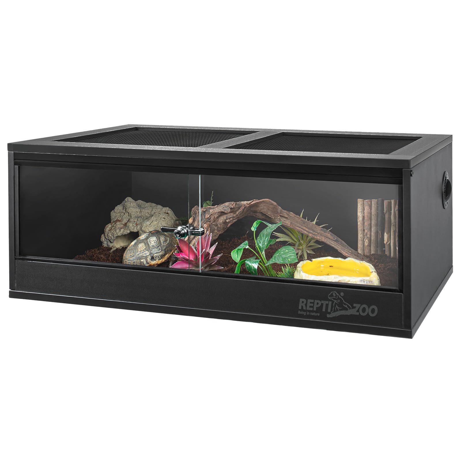 REPTI ZOO 35-gallon PVC tank front view supports stable temperatures for reptiles.