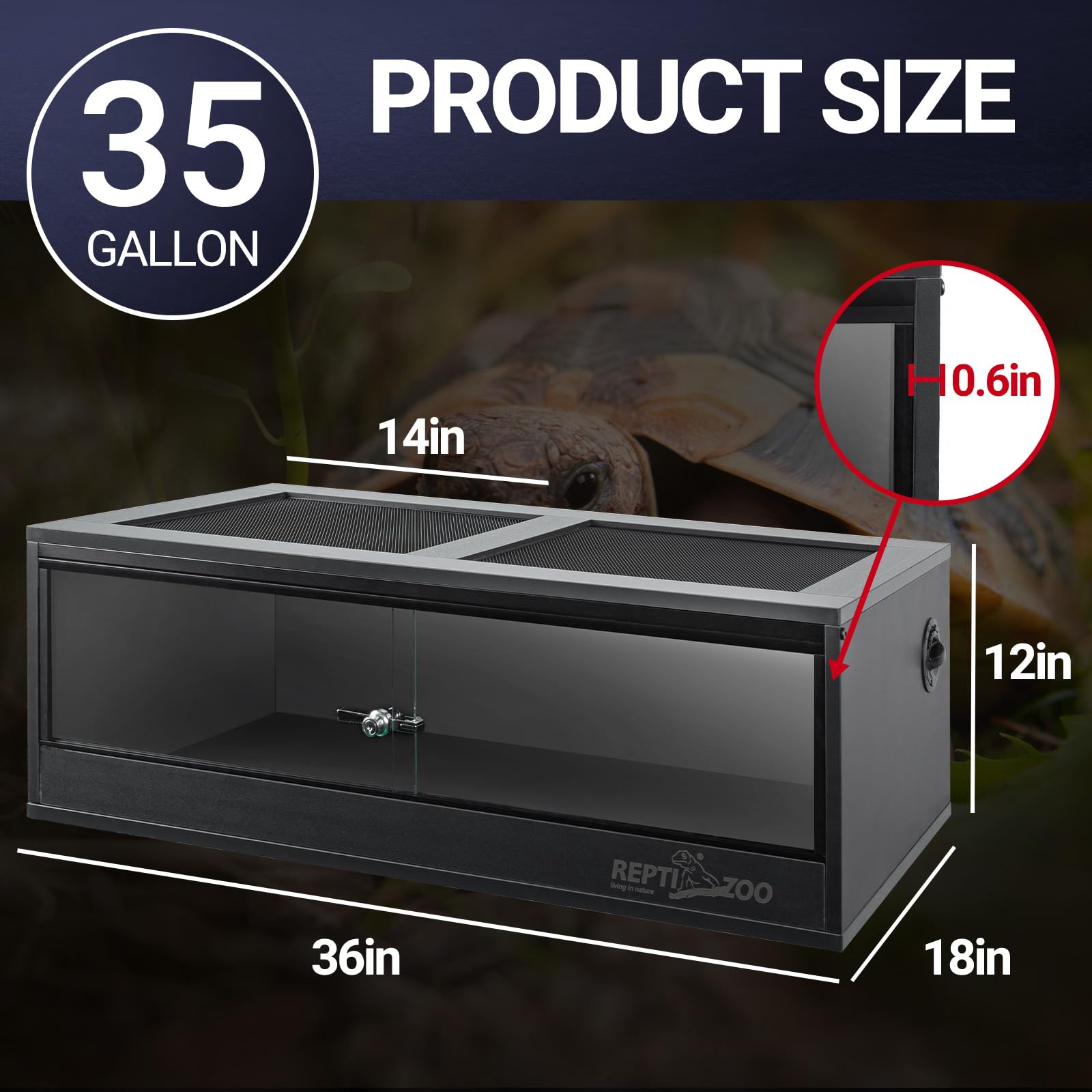 REPTI ZOO 35-gallon PVC tank top view shows compact footprint for easy placement.