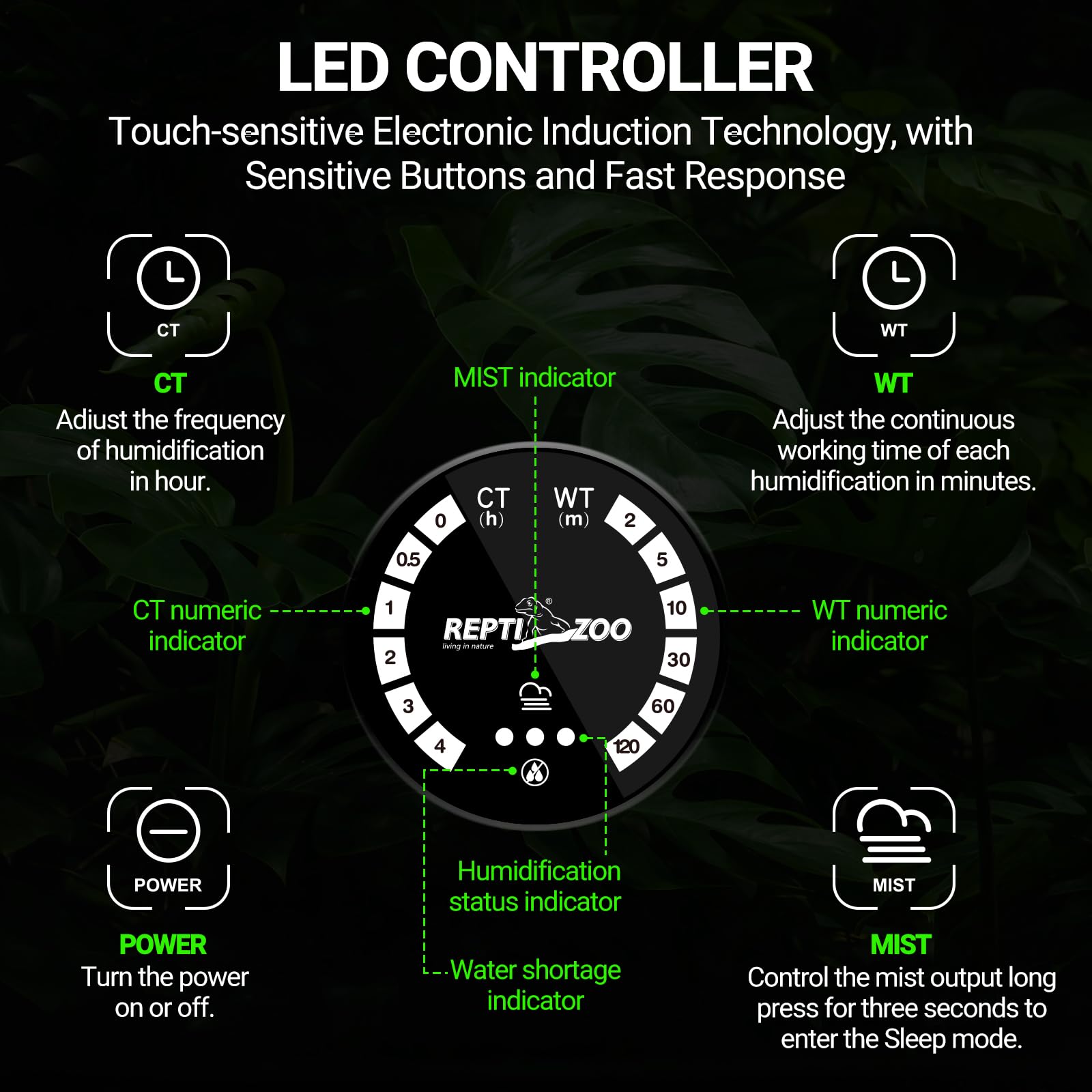 REPTI ZOO fogger mister with 3 mist levels supports varied humidity needs.