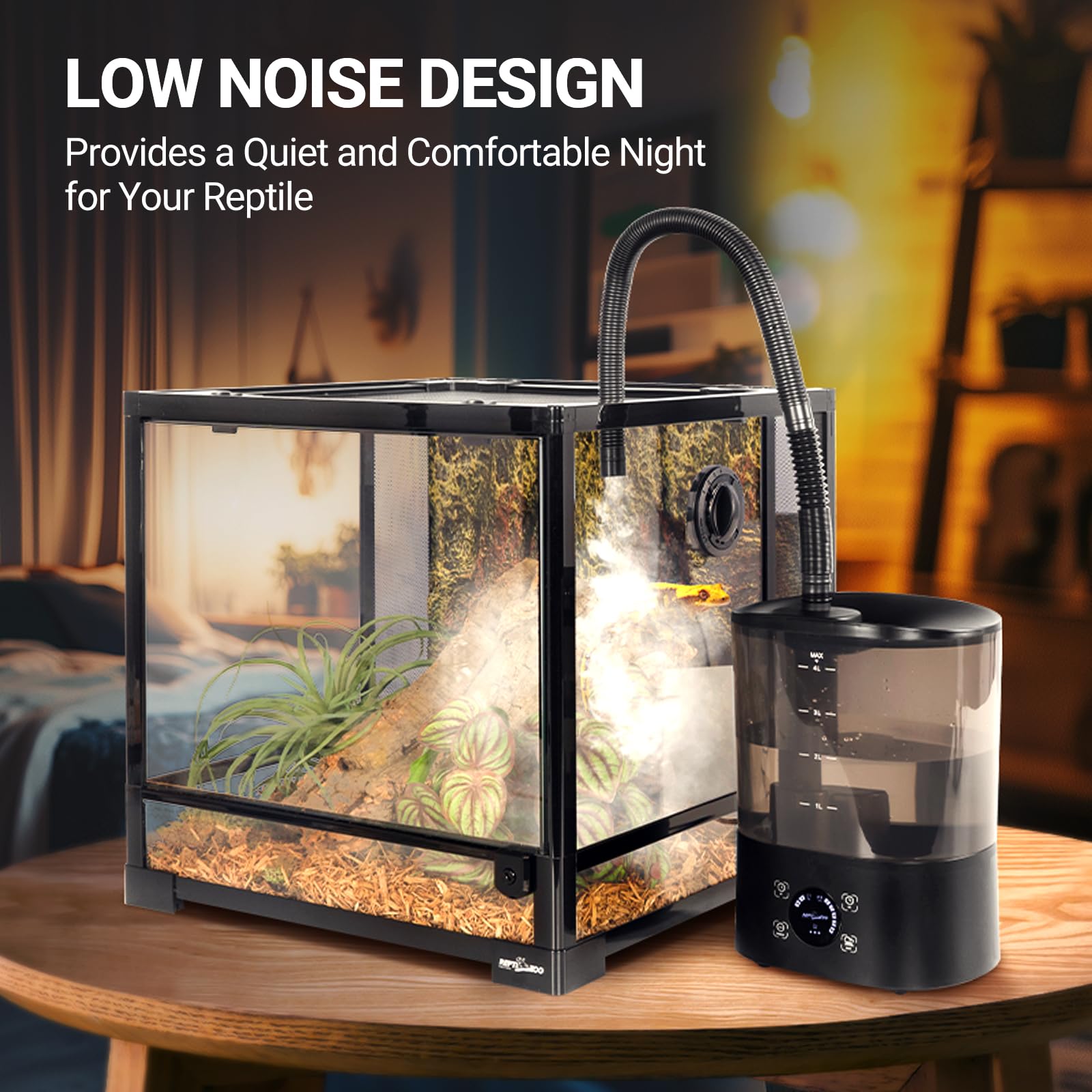 REPTI ZOO 4L fogger includes hollow lid refill to maintain continuous humidity levels.