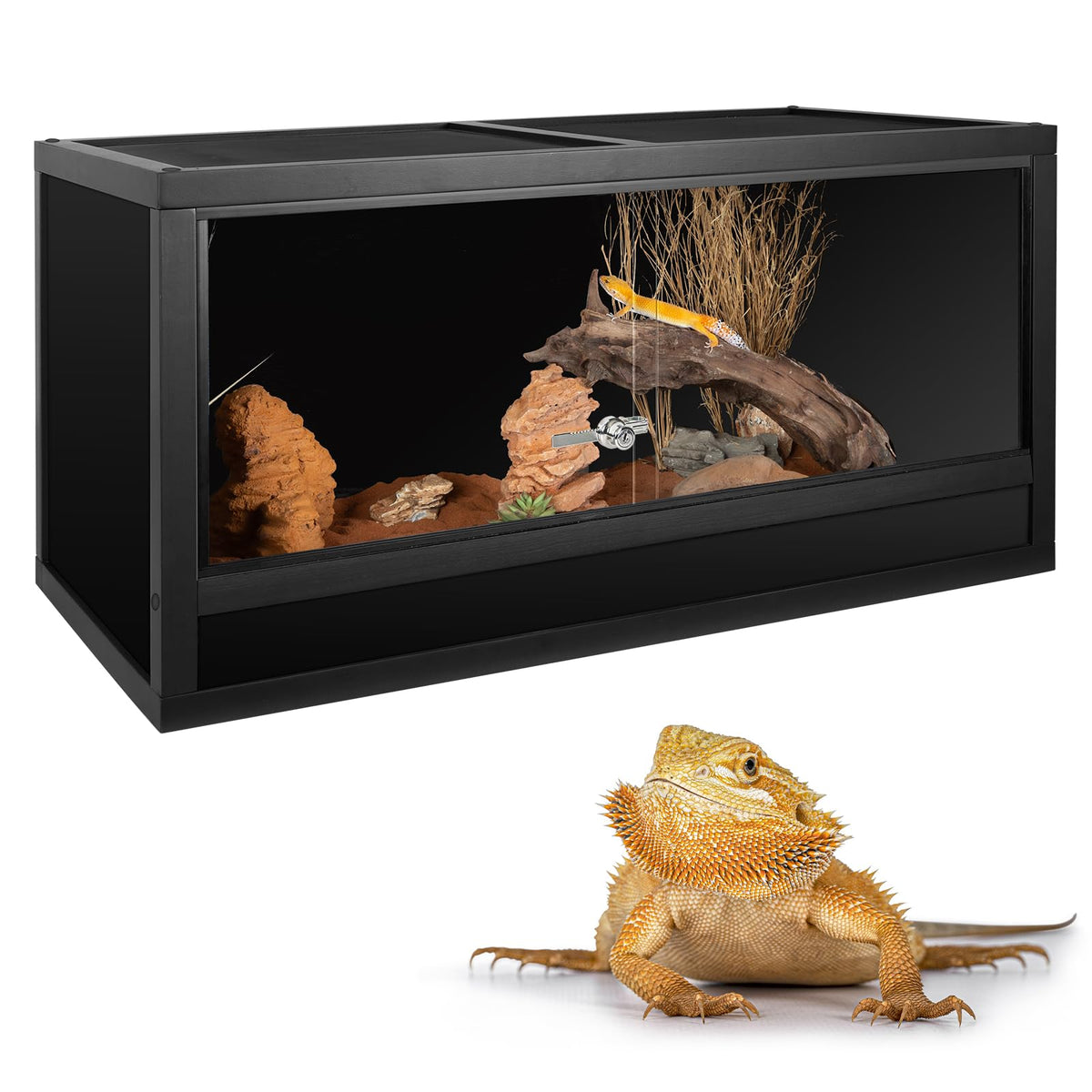 REPTI ZOO 50 gallon wooden tank front view with secure sliding doors