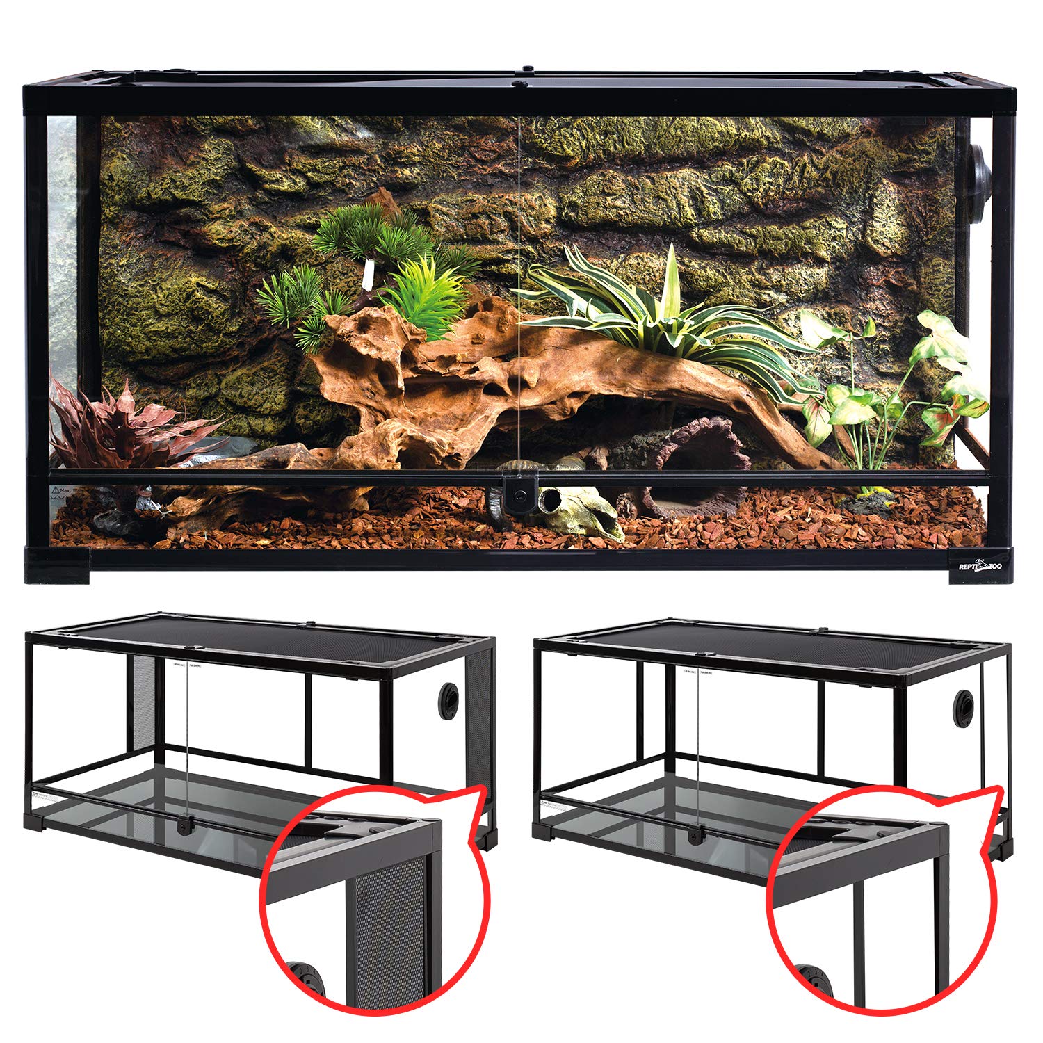 REPTI ZOO 50 Gallon terrarium front view shows spacious habitat for larger reptiles
