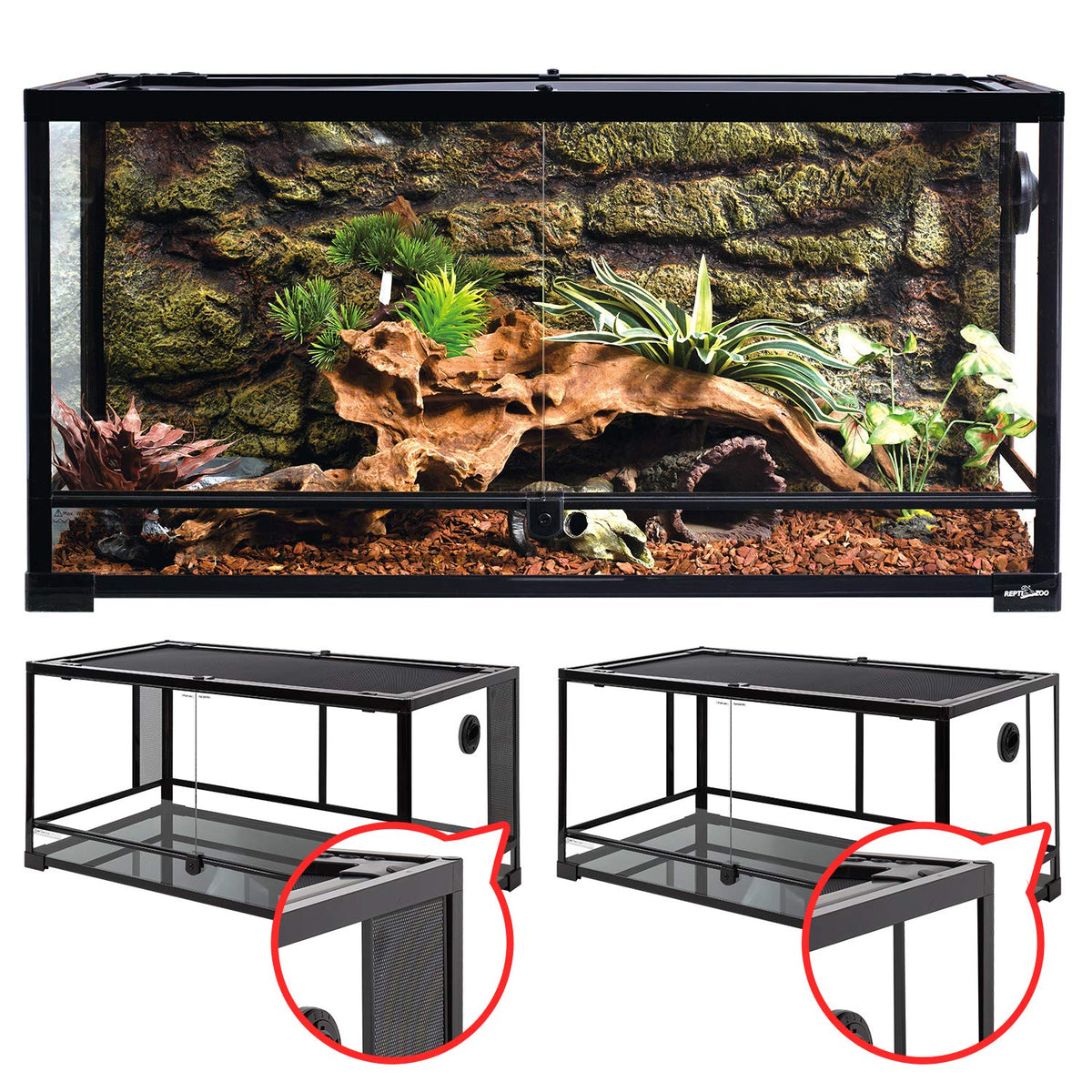 REPTI ZOO 50 Gallon terrarium front view shows spacious habitat for larger reptiles