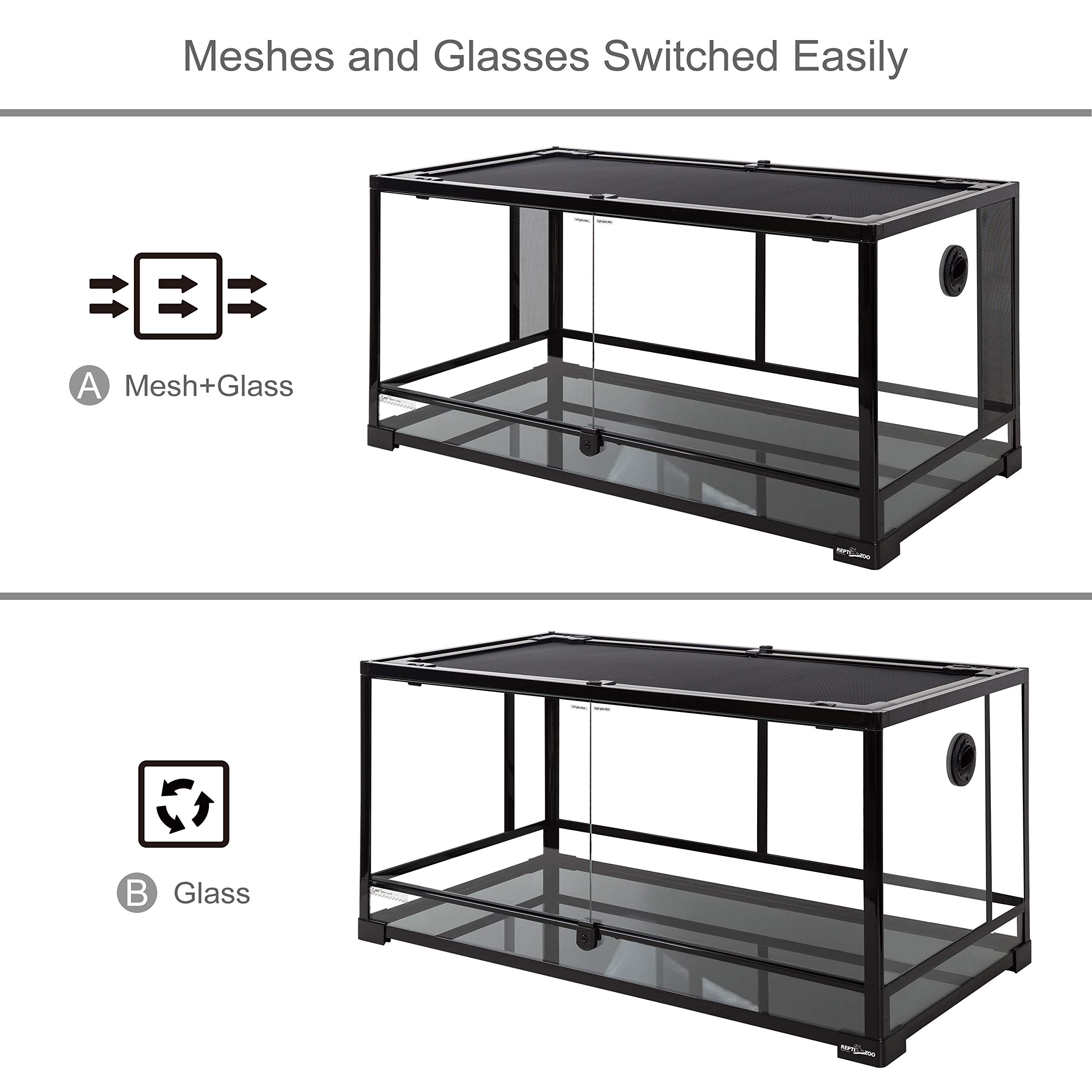 REPTI ZOO 50 Gallon terrarium side mesh panel demonstrates adjustable ventilation