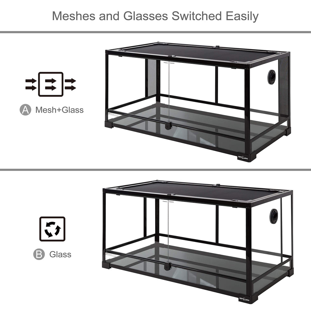 REPTI ZOO 50 Gallon terrarium side mesh panel demonstrates adjustable ventilation