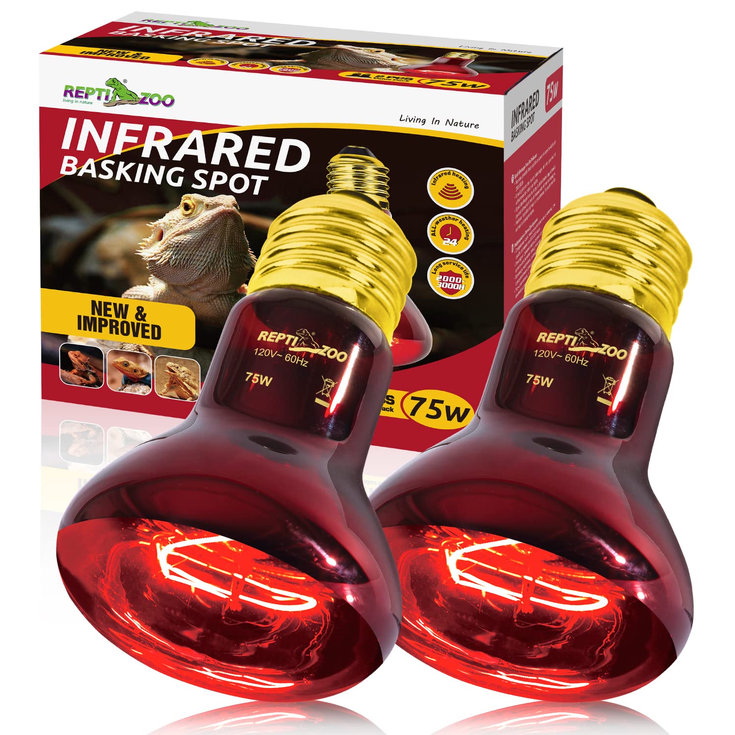 REPTI ZOO 75W heat lamp bulb assembly provides steady basking warmth.