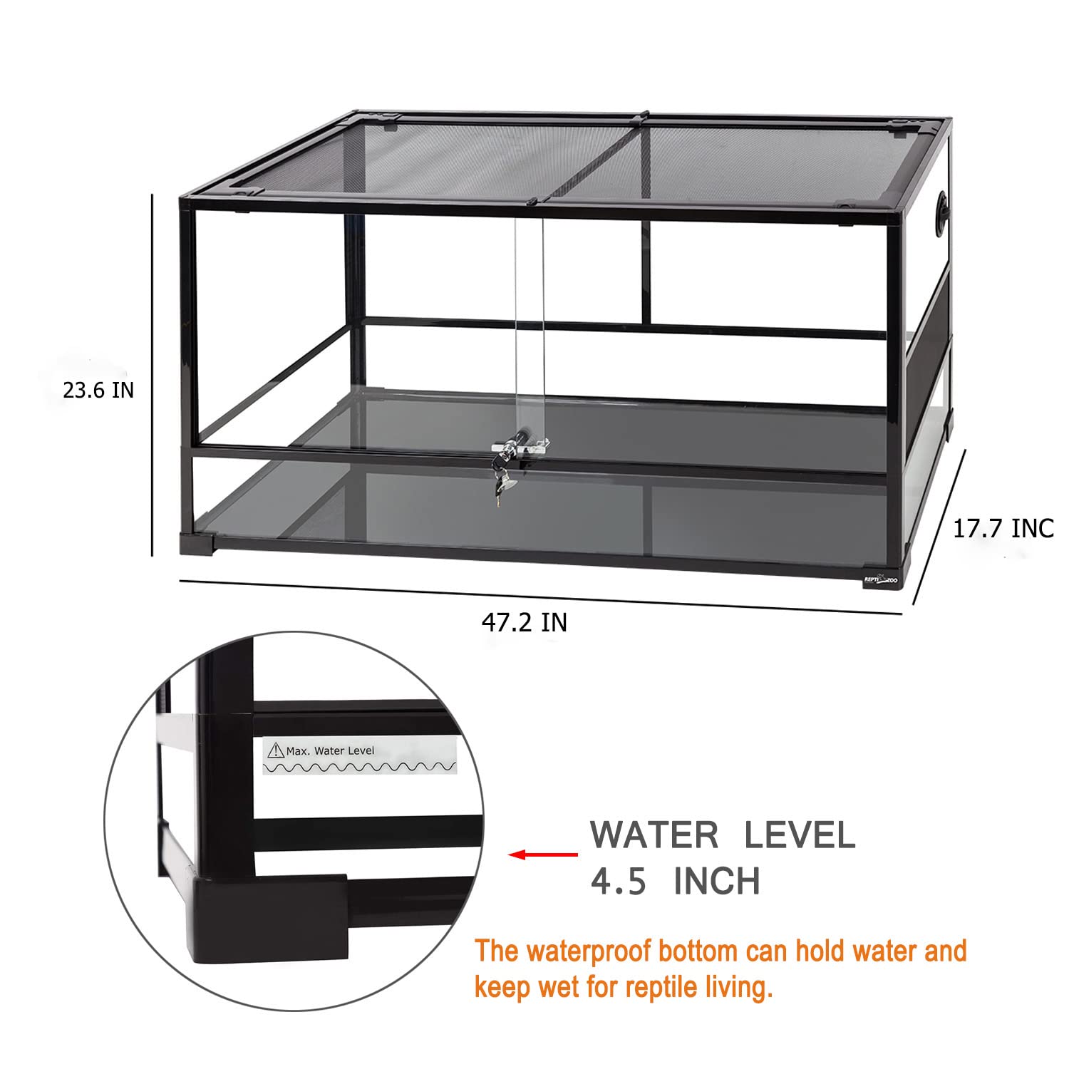 REPTI ZOO 85 gallon tank lid-security-buckle prevents escapes and accidents.