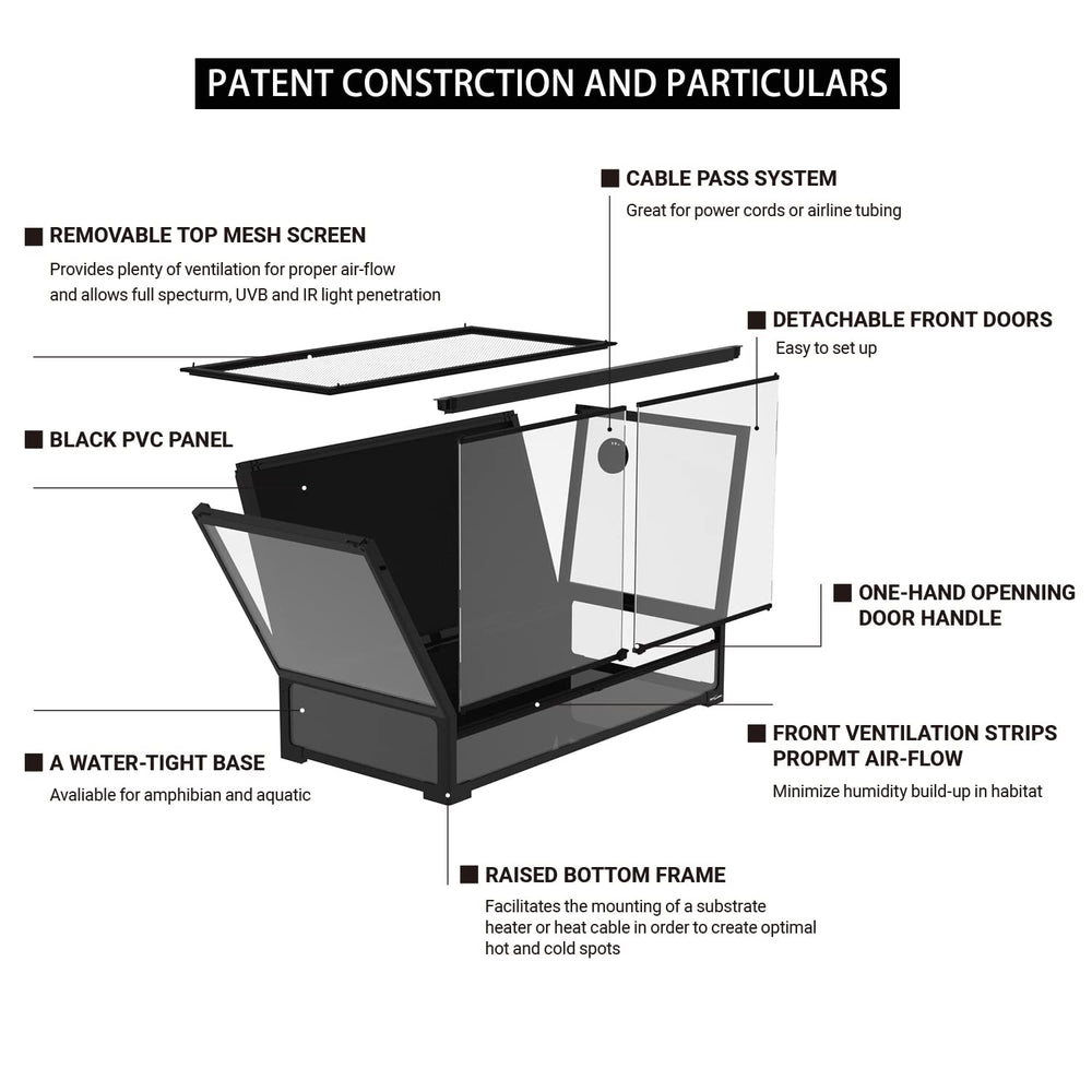 REPTI ZOO collapsible 60-gallon front doors open with one hand for easy access.