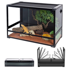 REPTI ZOO collapsible 60-gallon tank assembly shows quick setup and sturdy frame.