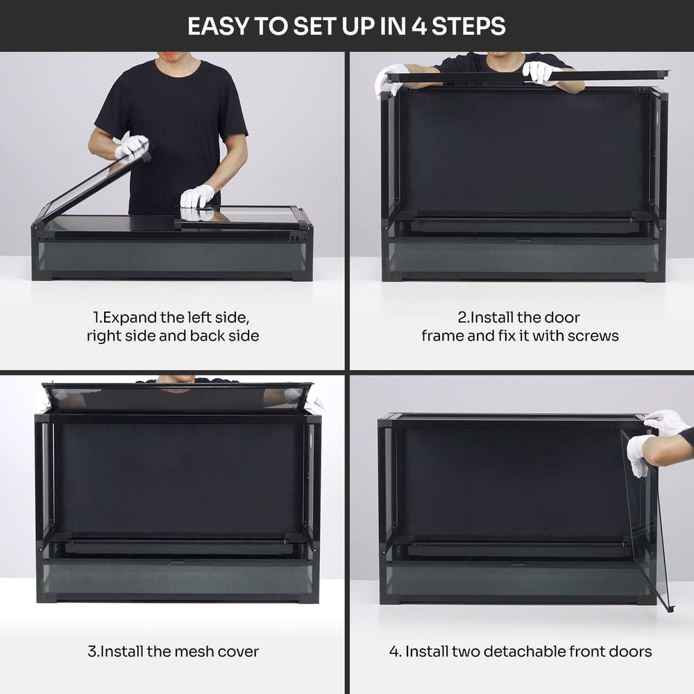 REPTI ZOO collapsible 60-gallon top ventilation highlights balanced airflow for reptiles.