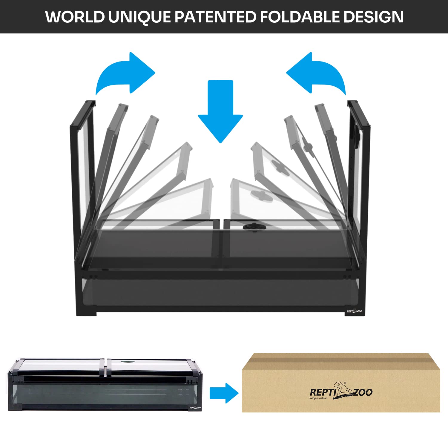 REPTI ZOO collapsible 60-gallon wire management slots simplify cabling.