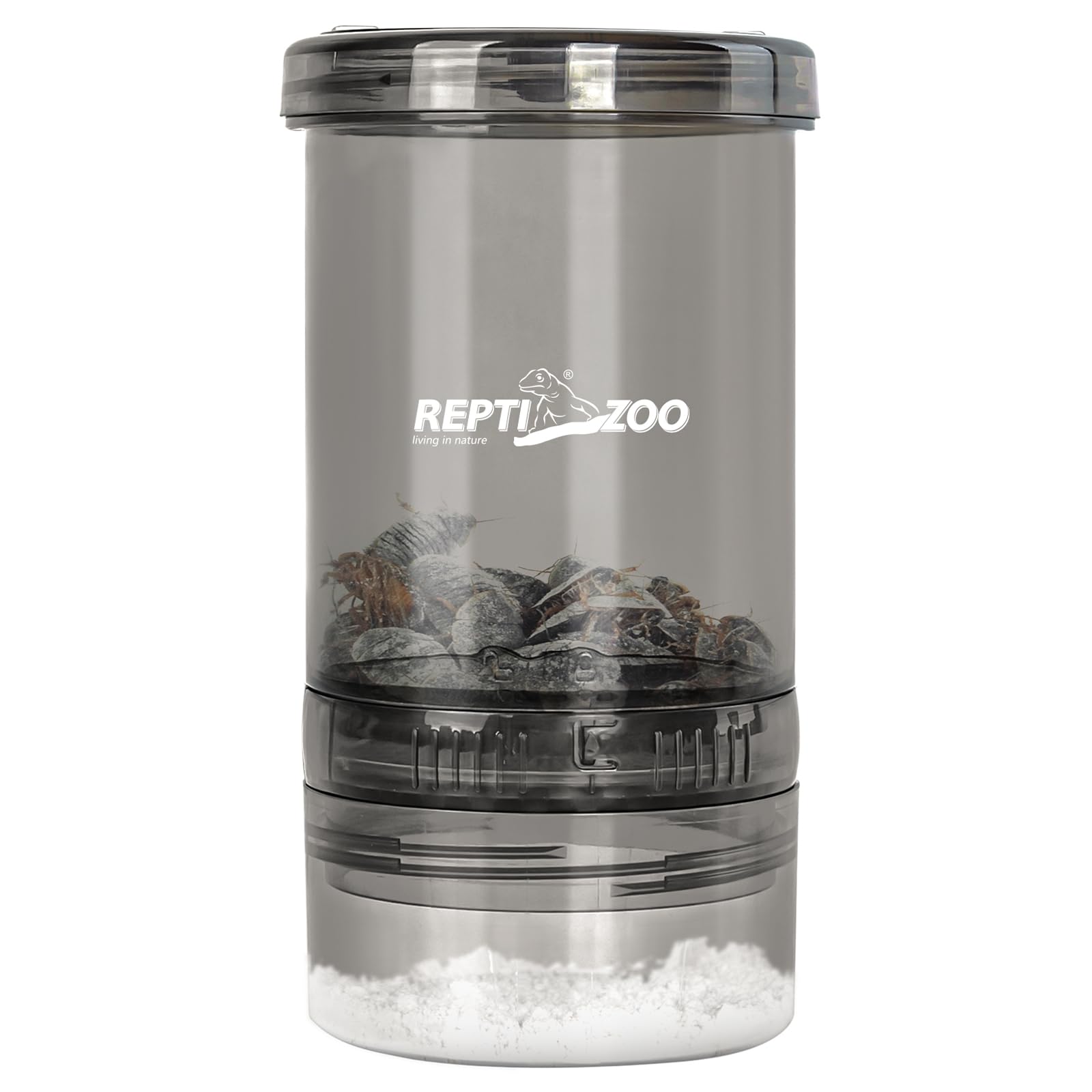 REPTI ZOO cricket calcium mixer front view in clear acrylic enables easy observation and dosing