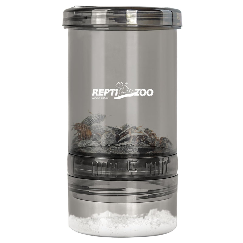 REPTI ZOO cricket calcium mixer front view in clear acrylic enables easy observation and dosing