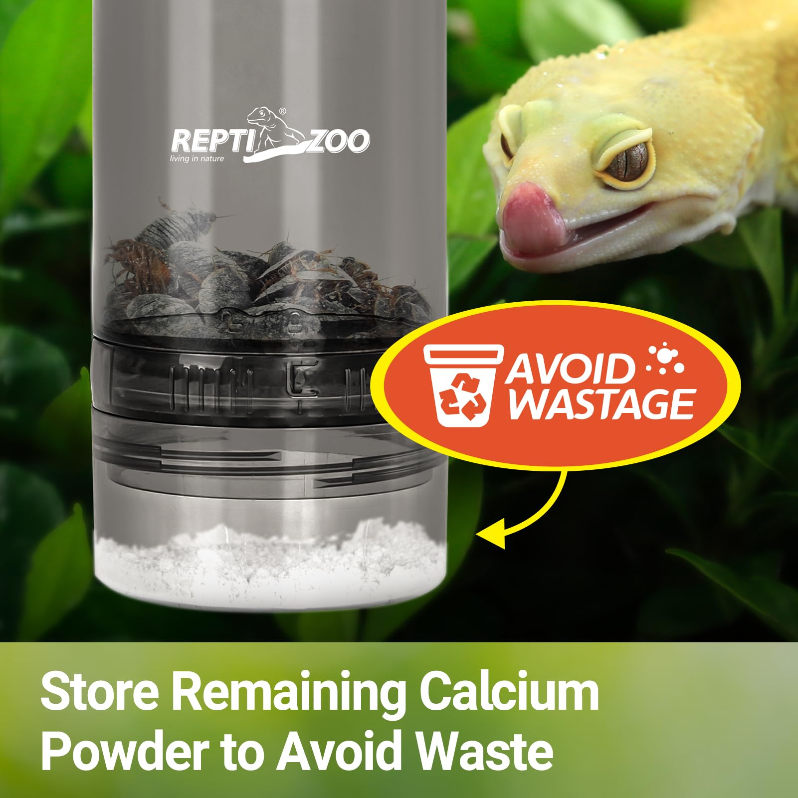 REPTI ZOO adjustable outlet rotation for precise calcium powder dosing