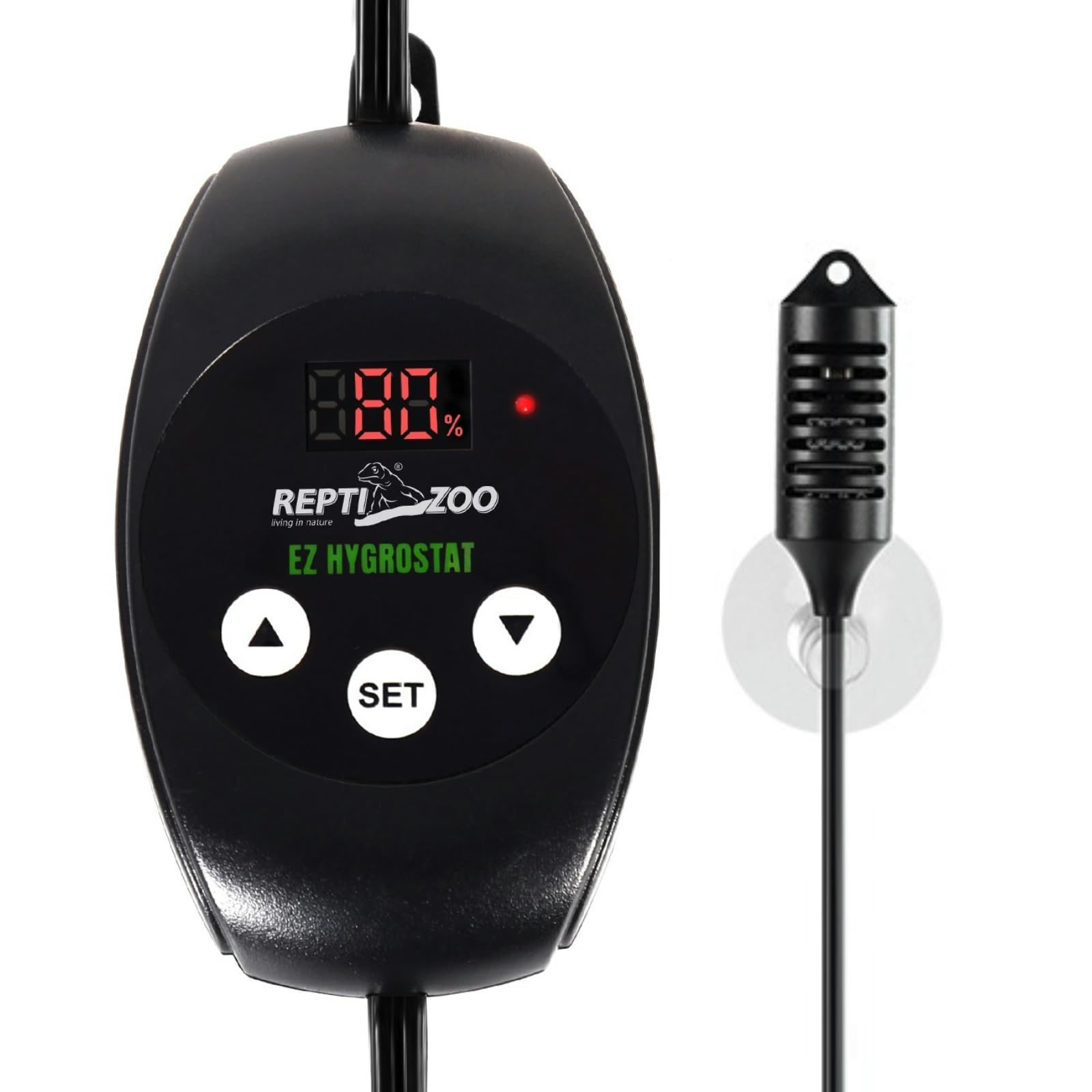 REPTI ZOO digital hygrometer display shows precise humidity readings for terrariums.