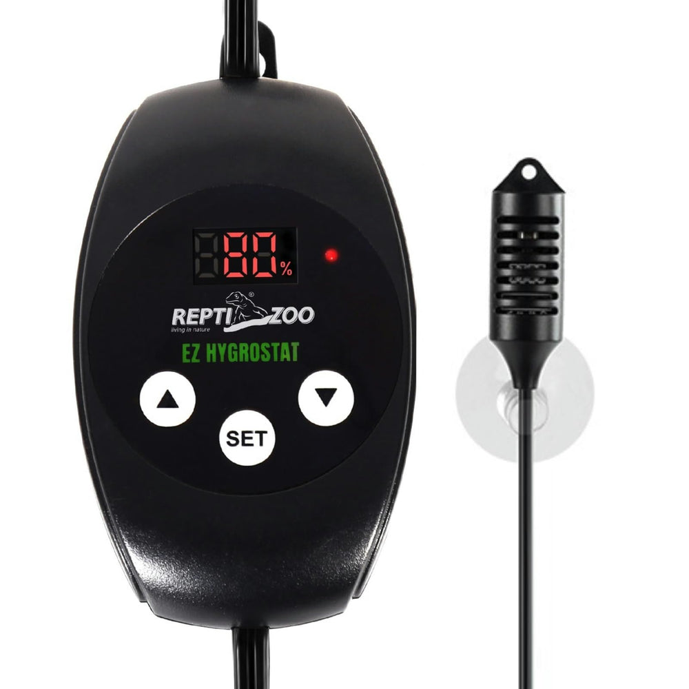 REPTI ZOO digital hygrometer display shows precise humidity readings for terrariums.