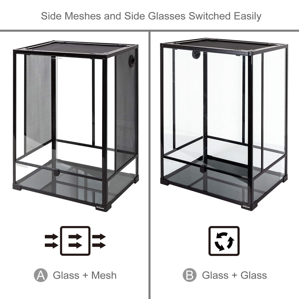 REPTI ZOO double hinge door image demonstrates secure access during care and handling.