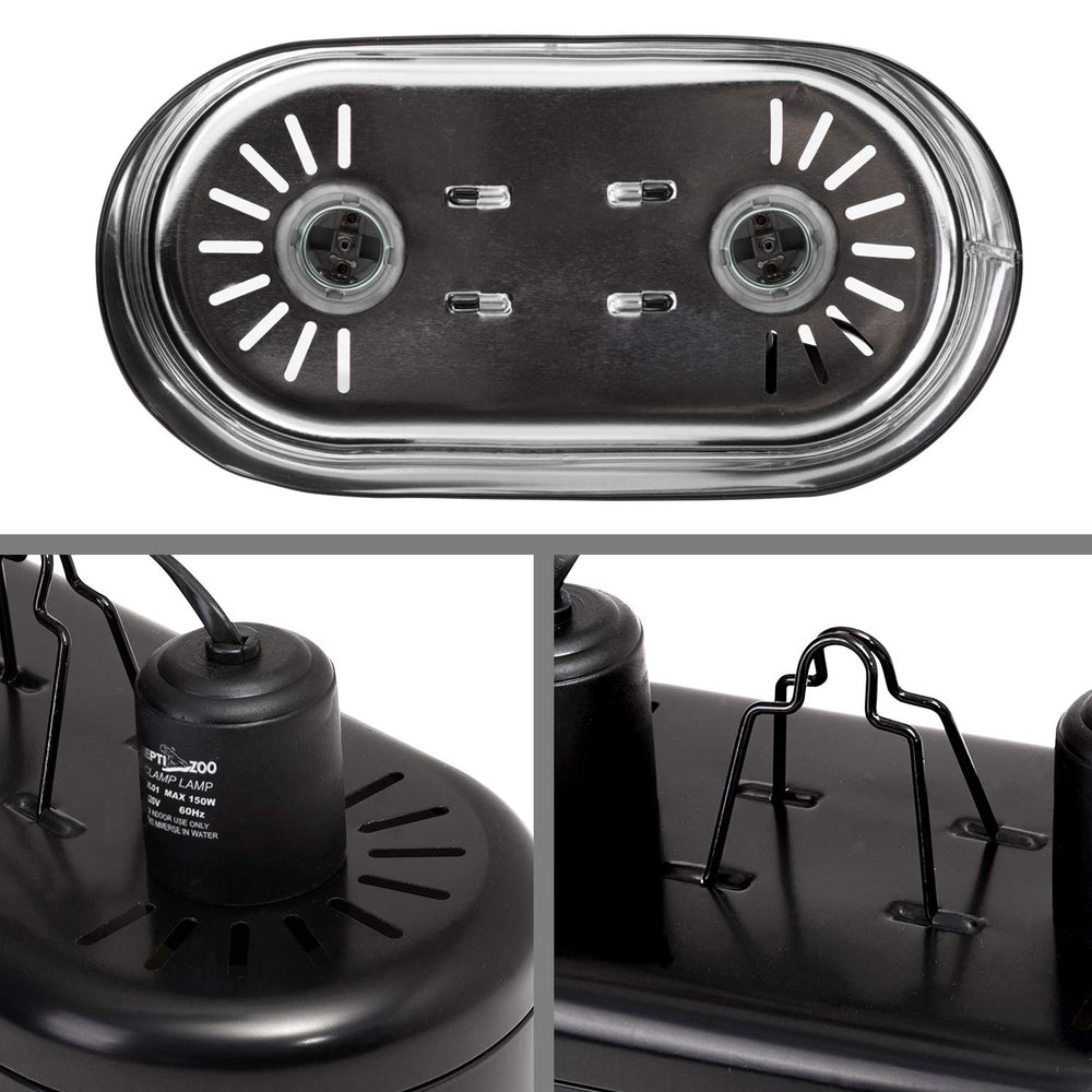 REPTI ZOO dual light fixture dual-cap setup close-up with independent switches